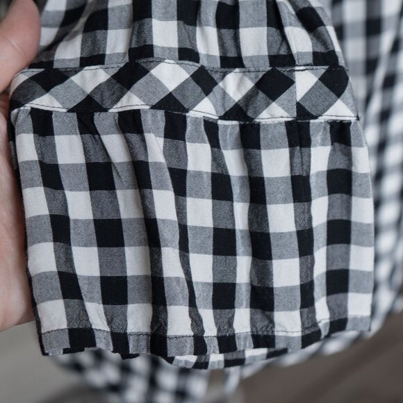 J.Jill Gingham Check Blouse Boat Neck Ruffle 3/4 Cottagecore Office Wear Blouse - Picture 5 of 8